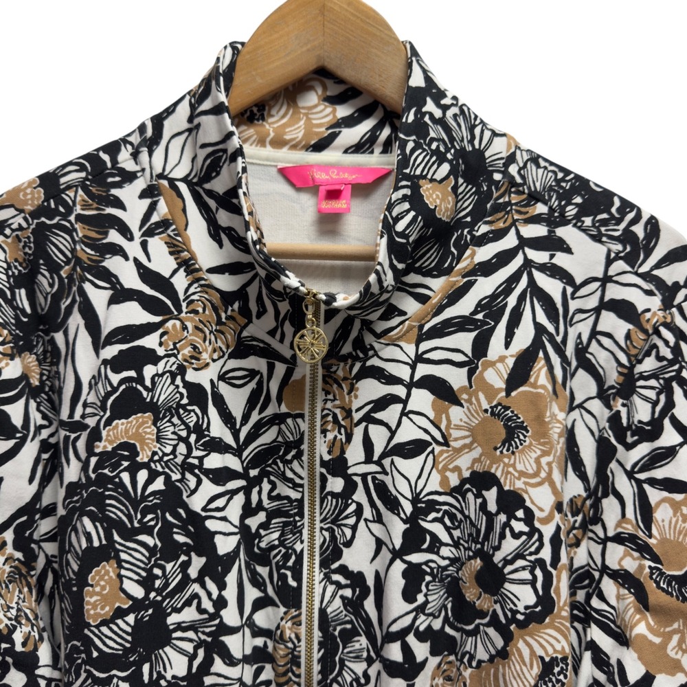 Lilly Pulitzer Women's XXL Black White Floral Zip Up Resort UPF Leona Jacket euc